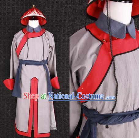 Qing Dynasty Imperial Guard Solider Costumes and Hat Complete Set