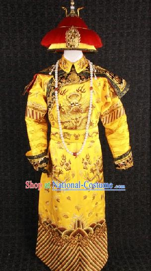 Top Qing Dynasty Imperial Emperor Costumes and Crown Complete Set