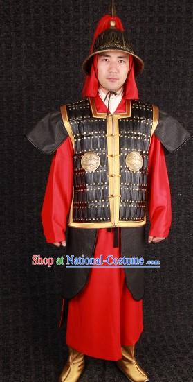 Ancient Chinese Royal Family Bodyguard General Armor Costumes and Helmet Complete Set for Men