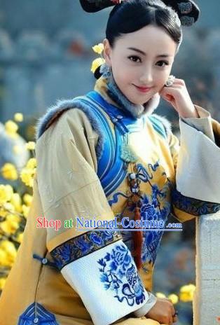 Qing Dynasty Princess Clothes and Hair Accessories Complete Set for Women