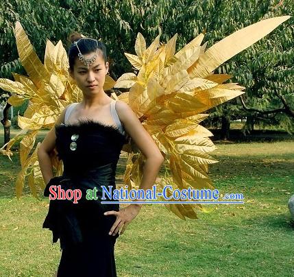 Handmade Golden Long Feather Angel Wings Stage Performance Props