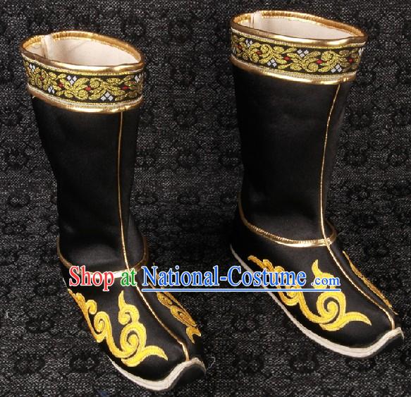 Ancient Chinese Black Handmade Long Boots