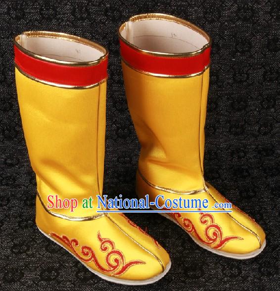 Ancient Chinese Gold Color Handmade Long Hanfu Boots