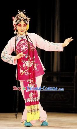 Traditional Chinese Pink Peking Opera Hua Dan Jacket and Skirts for Kids