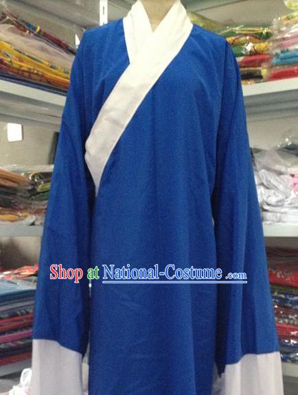 Traditional Chinese Blue Long Robe Water Sleeves Lao Sheng Costumes