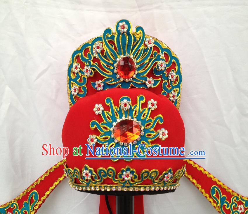 Ancient Chinese Red Opera Stage Performance Male Hat