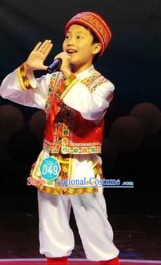 Chinese Ethnic Dance Costumes and Hat for Boys