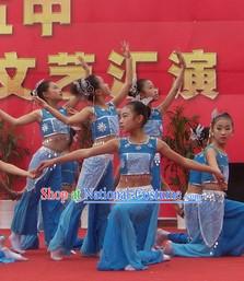 Traditional Chinese Blue Dance Costumes Complete Set