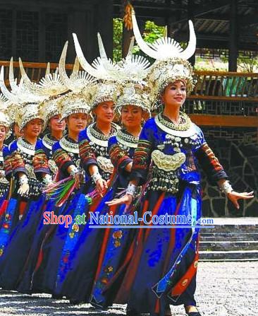 Traditional Chinese Miao Tribe Clothes and Silver Hat