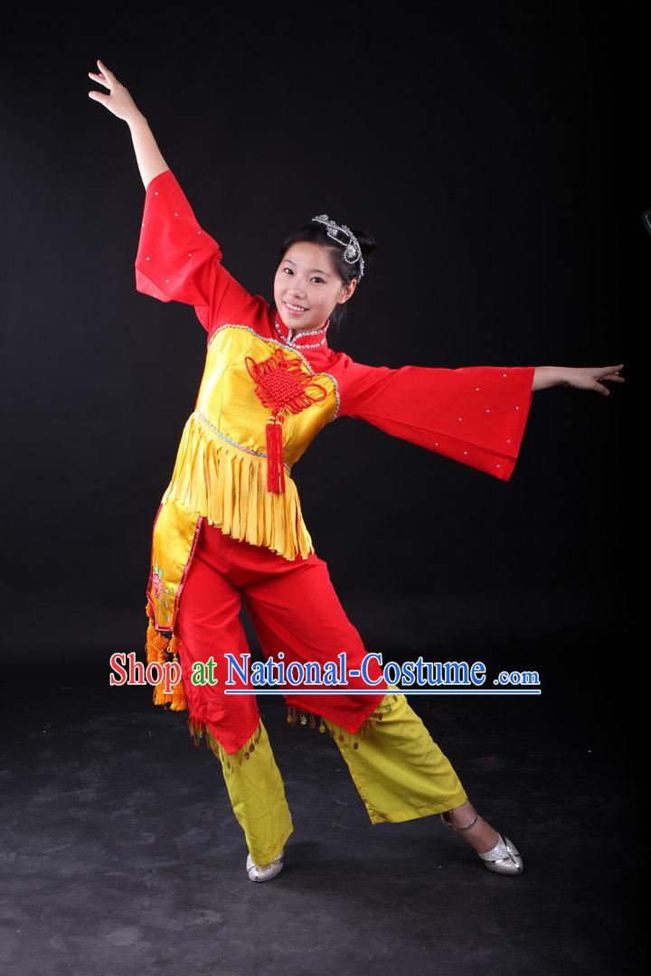 Traditional Chinese Knot Folk Dance Costumes and Headwear for Women