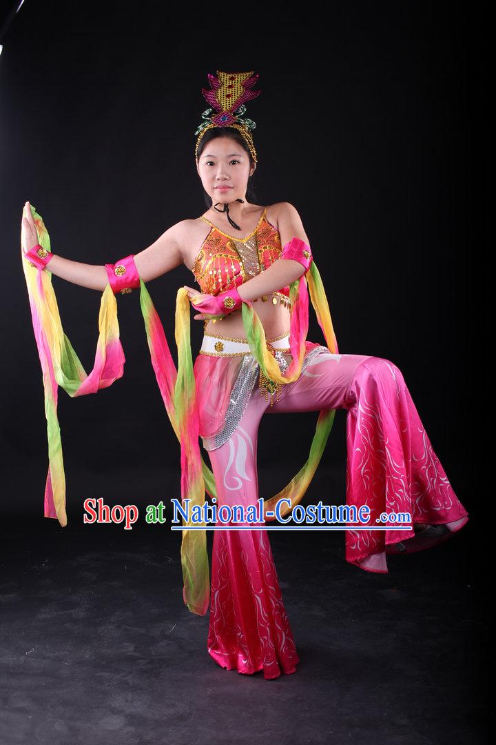 Traditional Chinese Fei Tian Dance Costumes and Headwear Complete Set for Women