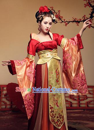 Ancient Chinese Tang Dynasty Imperial Concubine Outfits and Hair Accessories