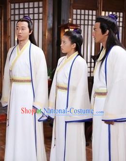 Ancient Chinese School Students Long White Robe with Cape