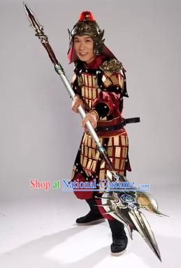 Ancient Chinese Solider Armor Outfits and Hat Complete Set for Men