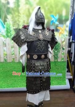 Ancient Chinese General Armor Outfits and Hat Complete Set for Men