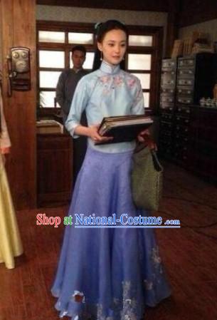 Traditional Blue Minguo Time Lady Clothes