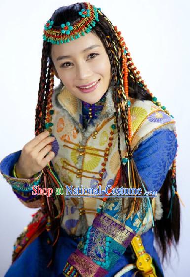 Ancient China Ethnic Princess Clothing and Headdress Complete Set