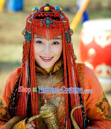 Traditional Tibetan Royal Female Dresses and Headwear Complete Set