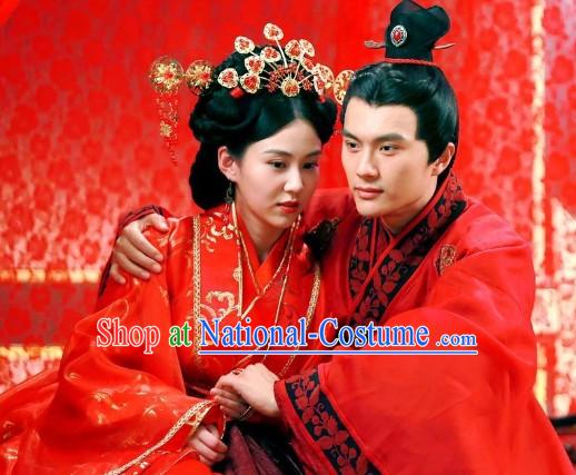 Chinese Classic Han Clothing Wedding Dresses and Phoenix Hair Accessories Two Sets