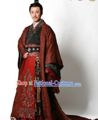 Chinese Classic Han Emperor Clothing and Crown Complete Set