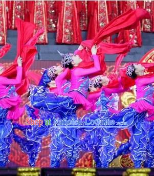 Chinese Spring Festival Gala Opening Dance Ribbon Dance Costumes and Headwear Complete Set