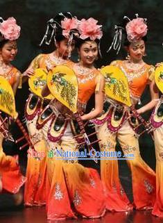 Professional Stage Performance Chinese Lute Group Dance Costumes Complete Set