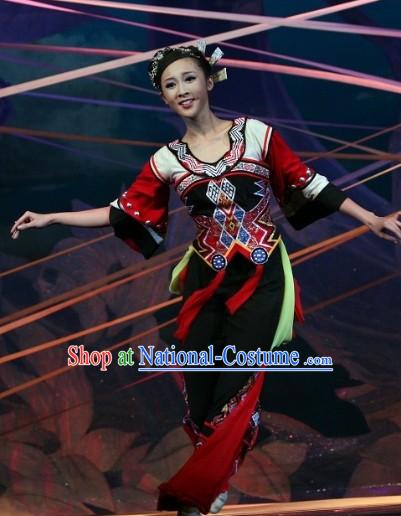 Traditional Chinese Folk Ethnic Dance Costumes Complete Set