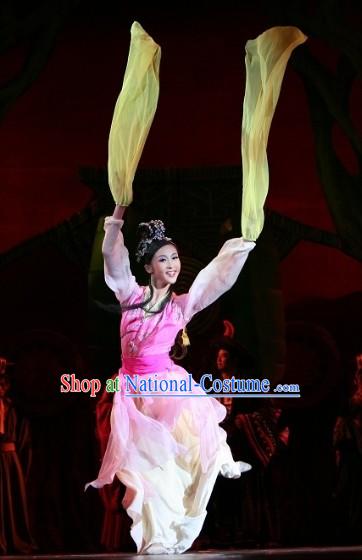 Traditional Chinese Long Ribbon Dance Costumes Complete Set