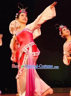 Traditional Chinese Fan Dance Costume and Headdress Complete Set