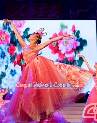 Chinese Style Opening Dance Flower Dance Costumes and Headdress Complete Set