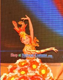 Chinese Female Petal Dance Costume Dancewear and Headdress Complete Set