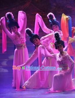 Tang Dynasty Style Long Sleeves Dancing Costumes and Headdress Complete Set