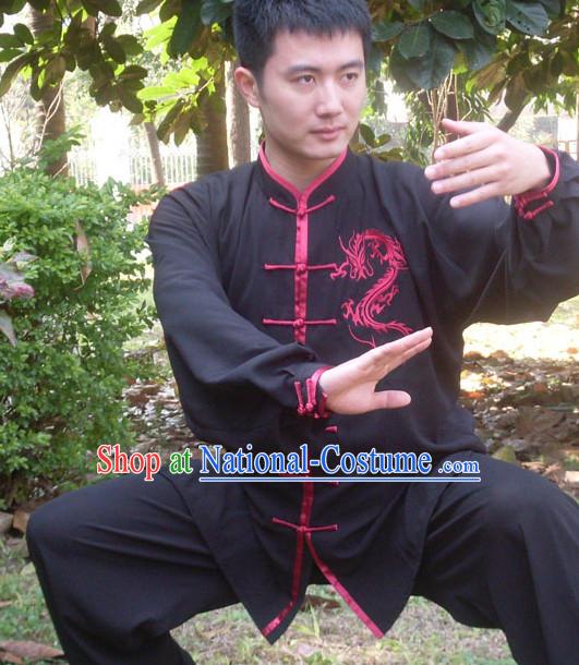 Kung Fu Practice White Blouse and Pants with Gold Dragon