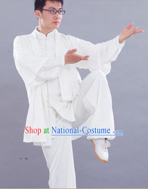 Traditional Chinese White Kung Fu Silk Outfit with Vest