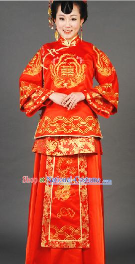 Stunning Handmade Red Xi Phoenix Wedding Garment