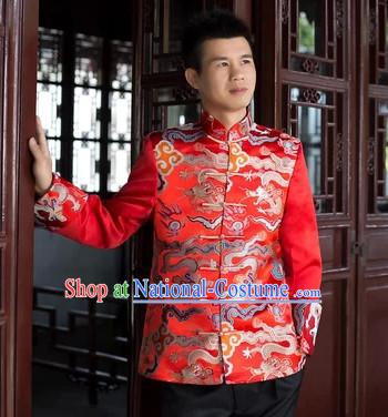 Traditional Chinese Red Dragon Bridegroom Blouse