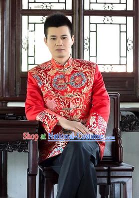 Traditional Chinese Red Dragon Bridegroom Blouse