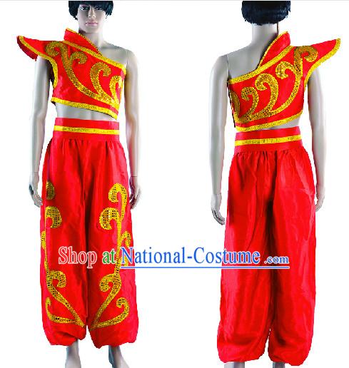 Professional Stage Performance Drum Player Red Costumes