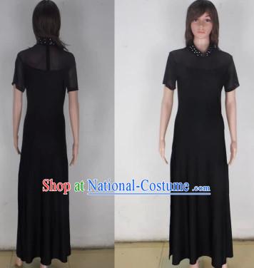 Black Mandarin Collar Modern Dance Skirt