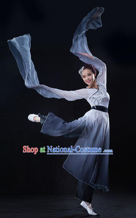 Color Transition Chinese Brush Drawing Dancing Costumes with Long Sleeves