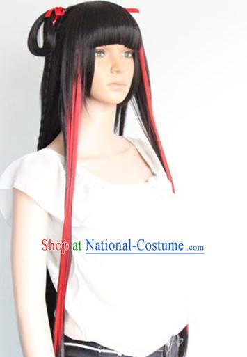 Ancient Chinese Style Cosplay Black and Red Long Wig for Women