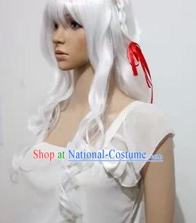 Chinese Cosplay White Long Curly Hair Wig