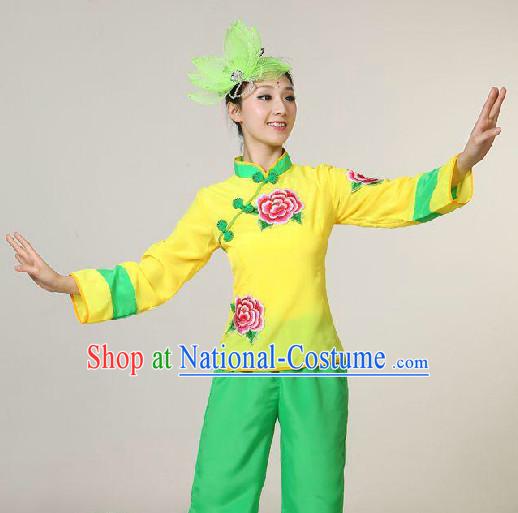 Chinese Folk Yangge Dancing Blouse and Trousers for Girls