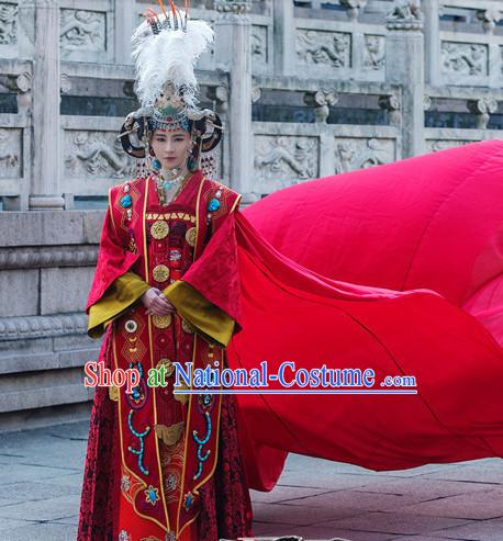 Ancient Chinese Empress Red Wedding Costumes Complete Set