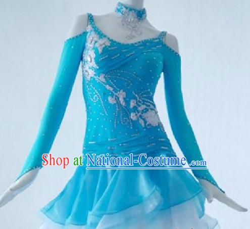 Top Light Blue Latin Custom Costumes Ballroom Dance Costume