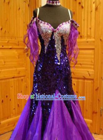 Professional Top Custom Make Purple Ballroom Dancing Suit