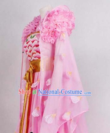 Ancient Chinese High Collar Pink Flower Empress Clothes Complete Set