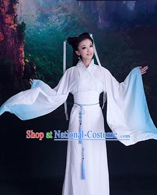 Ancient Chinese Fairy White to Blue Color Transition Hanfu Clothes for Women