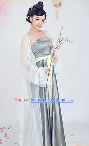 Summer Wear Tang Dynasty White and Silver Clothing for Women