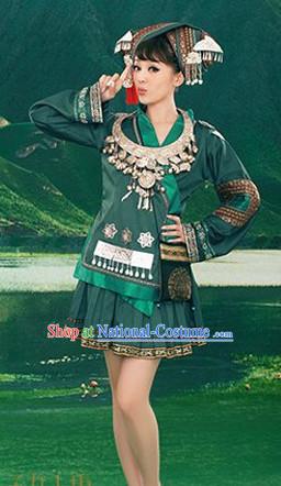 Ancient Chinese Miao Ethnic Clothing and Silver Accessories for Women